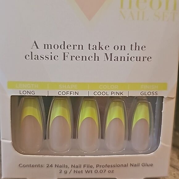 Neon French tip NWT coffin long cool.pink gloss - Picture 3 of 5